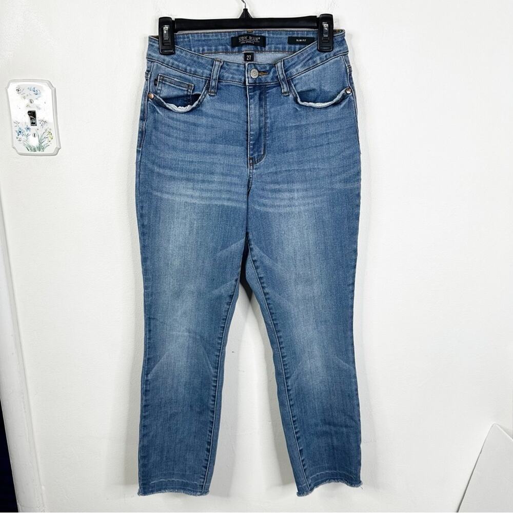 Judy Blue High Rise Slim Fit Blue Wash Frayed Ankle Jeans Size 27